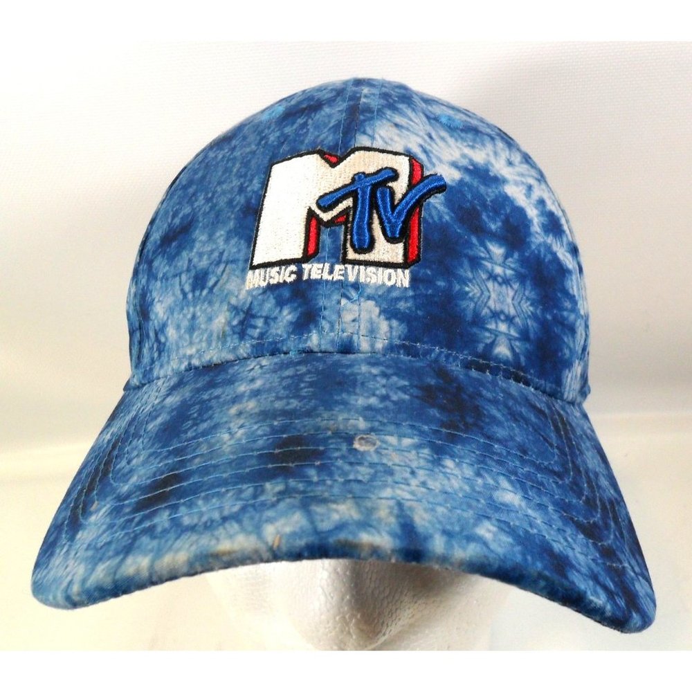 MTV Tie Dye Blue White Embroidered Logo Adjustable Hat Ball Cap